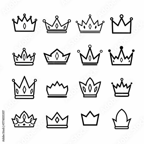 Set of Sixteen Outline Crown Icons