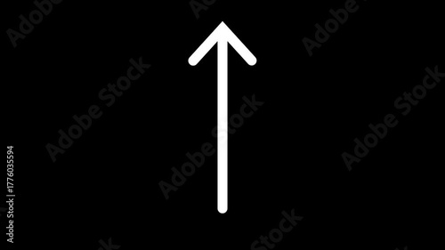 One-Lane Highway Street Sign with Upward Arrow Icon Isolated on Black Background Representing Straight Road Direction, Navigation, and Traffic Guidance Symbol Design