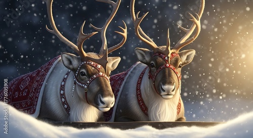 Enchanting Christmas Reindeer Portrait in a Snowy Winter Wonderland.