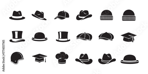 Collection of various hat styles isolated on white background