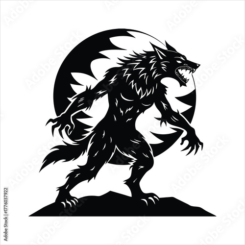 Werewolf howling at the moon  silhouette vector