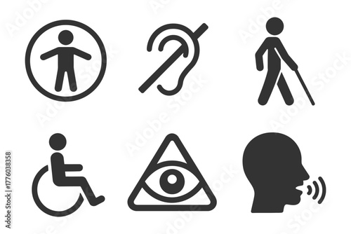Accessibility icons: inclusive symbols for diverse needs.