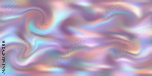 Vibrant marble-like holographic pattern featuring flowing metallic shades of lavender, aqua, and peach. Trendy liquid design ideal for digital art and fashion backgrounds.