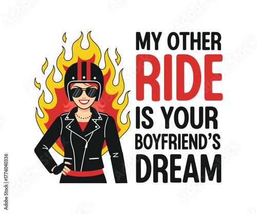 Woman Biker with Flames and Text