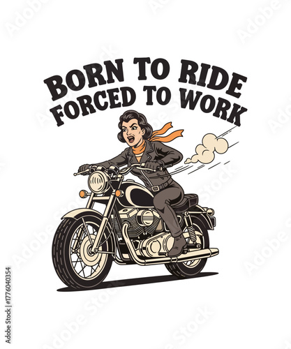Woman biker with "Born to Ride" text