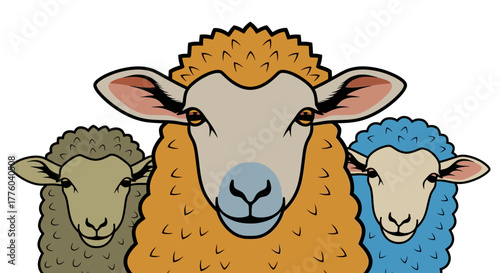 Three cartoon sheep illustration farm animals cute sheep art editable stock