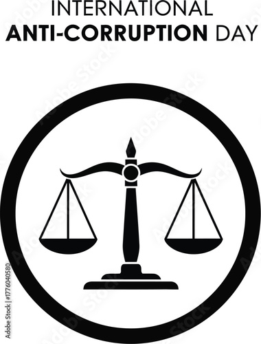 International Anti-Corruption Day logo with balanced scales inside circular border