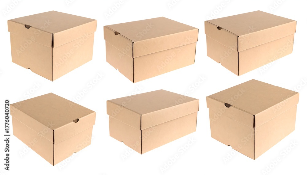 Fototapeta premium Several closed brown cardboard boxes arranged in a composition