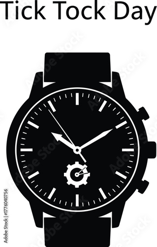 Elegant black wristwatch with chronograph dial for Tick Tock Day