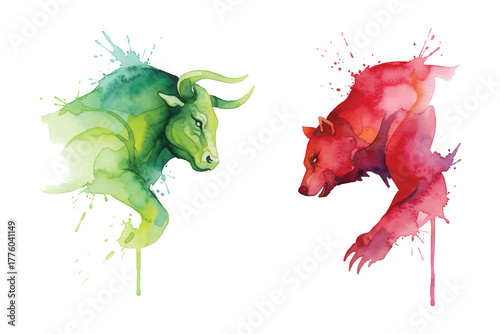 watercolor bullish vs bearish illustration