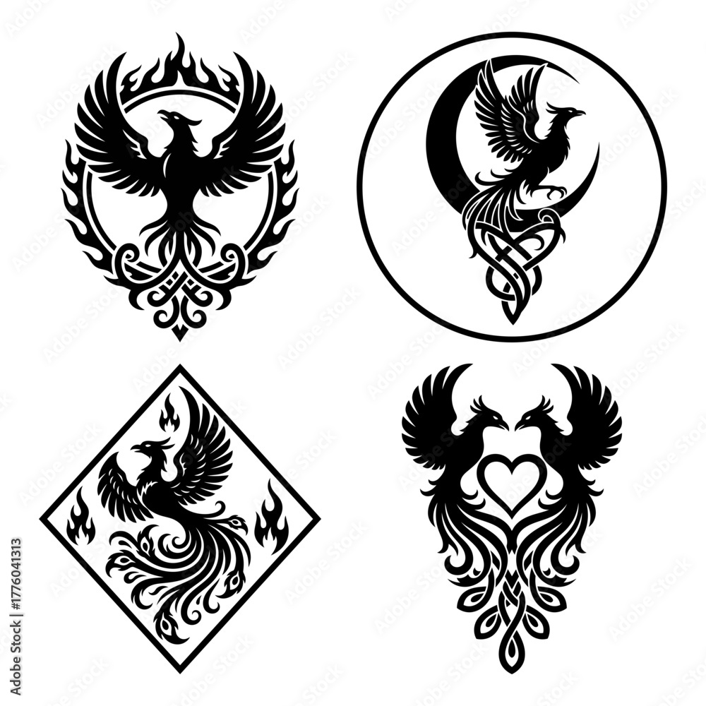 Obraz premium Collection of phoenix bird silhouette designs