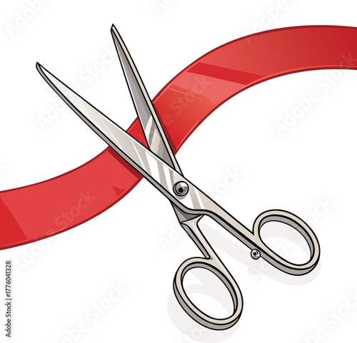 scissors cutting red ribbon