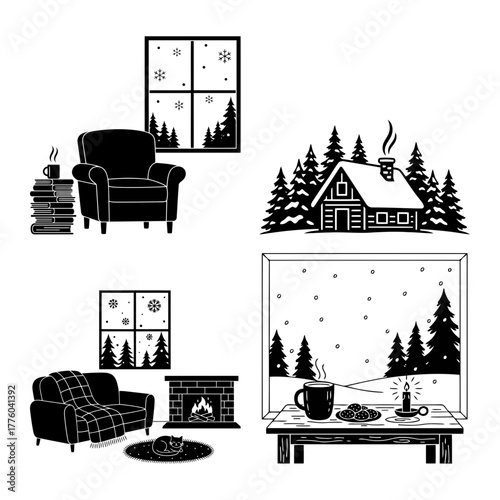 Cozy winter home scenes for decoration and design