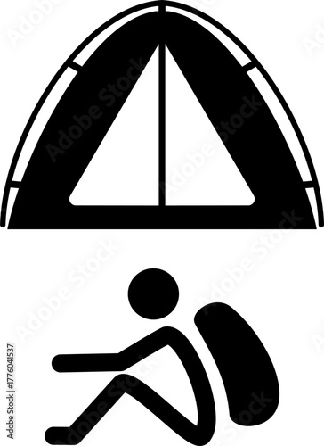 Tourist at a tent Camping and recreation To designate campsites, tourist routes, places for overnight stays during hikes, and outdoor recreation areas.