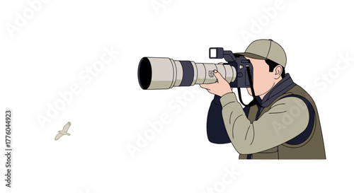 Wildlife Photographer Capturing Bird in Flight Illustration