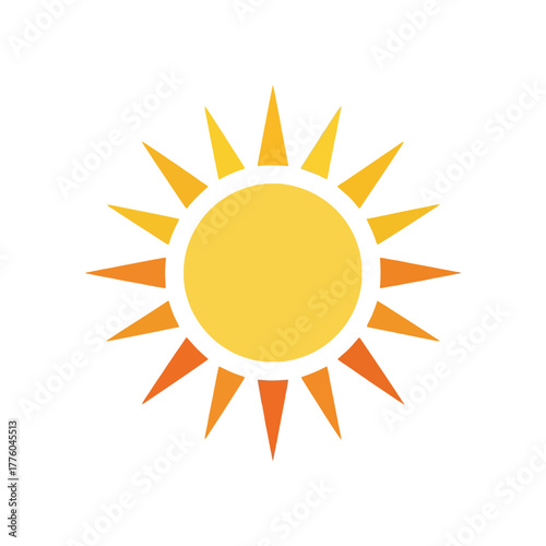 Bright yellow sun symbol with bold rays representing summer heat and energy