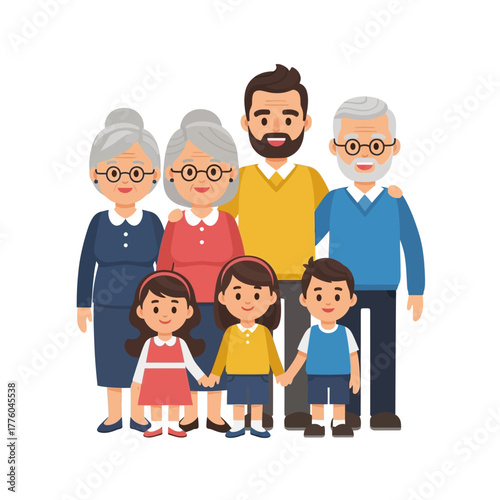 Happy family with grandparents parents and children