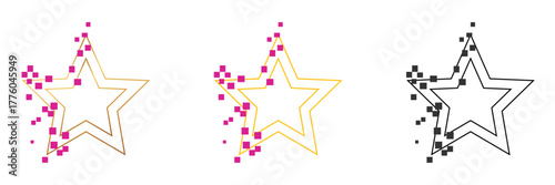 Pixel Fragment Star Logo Pack – Digital Disintegration Icons in 3 Color Variants