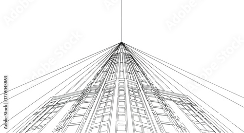 Skyscraper upward perspective architecture minimal vector illustration.