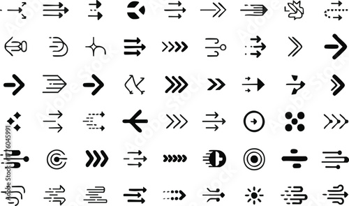 Collection of Diverse Arrow Icons for UI and Directional Indicators