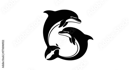Elegant silhouette of two dolphins swimming together in a graceful underwater dance vector