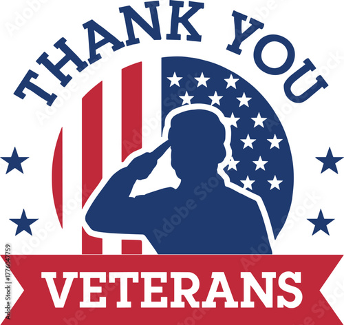 Thank you veterans vector illustration, patriotic salute silhouette, American flag background, military appreciation design, honoring heroes, Veterans Day graphic, USA tribute art