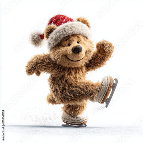 Smiling teddy bear wearing Santa hat for Christmas