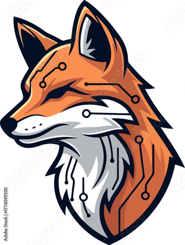 Fox mascot with subtle mechanical pattern