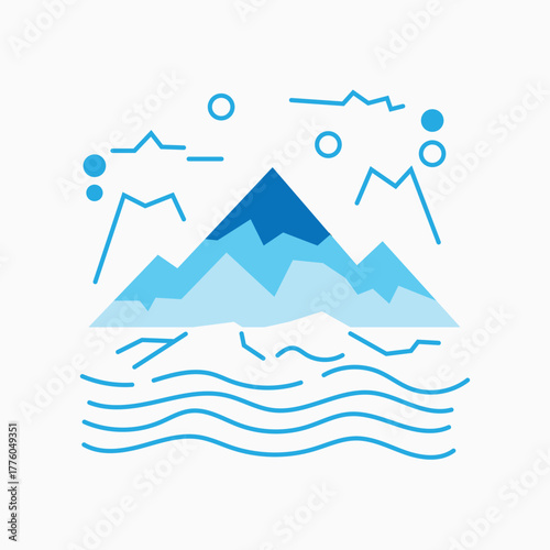 Mountain and Sea Vector Illustration for Travel and Adventure Brand Glacial