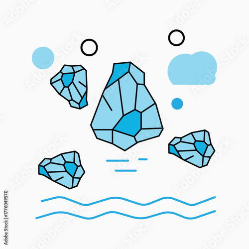 Abstract Icebergs Floating on Water Vector Illustration Glacial
