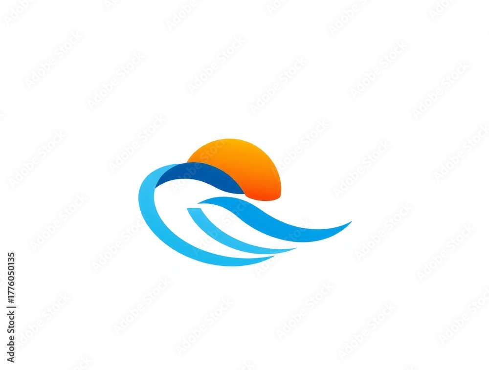 Naklejka premium Stylized sunrise over abstract ocean waves