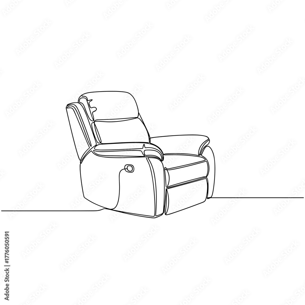 Fototapeta premium Recliner armchair drawing in minimalist single-line black outline