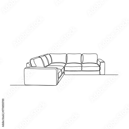 Sectional corner sofa drawing in minimalist single-line black style