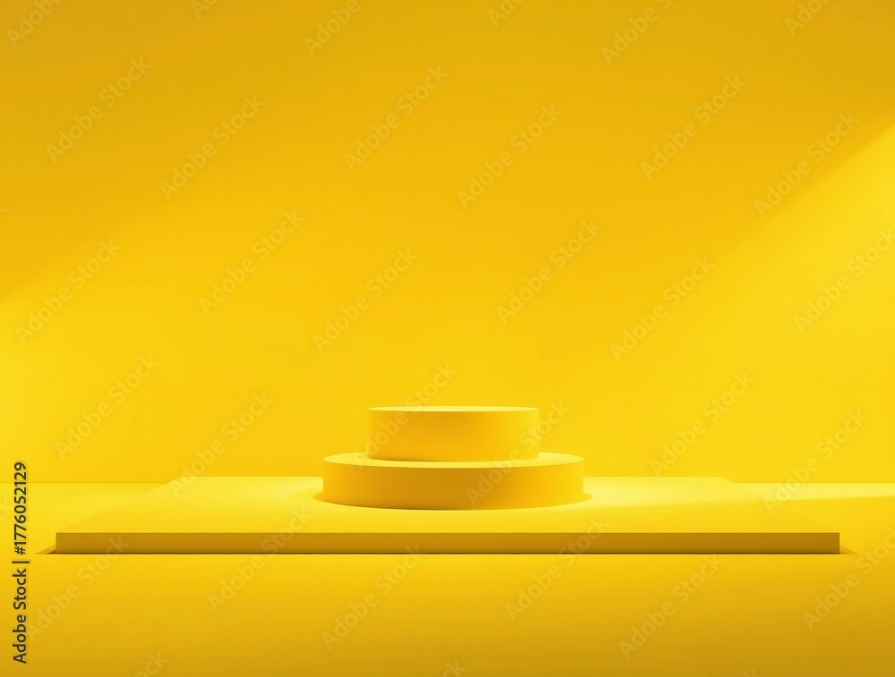 Fototapeta premium Minimalist yellow stage podium with soft light and shadow for product display