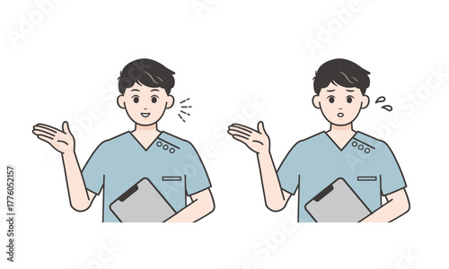 案内する男性看護師のイラストセット