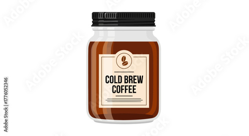 Refreshing cold brew coffee in a glass jar, an inviting illustration for cafe menus, beverage packaging, and web designs