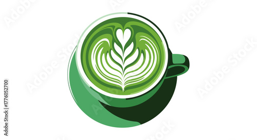 Green matcha latte art in a cup, a visually appealing and refreshing beverage option