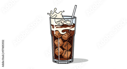 Refreshing Iced Coffee Illustration with Cream and Straw Perfect for Beverage Designs and More