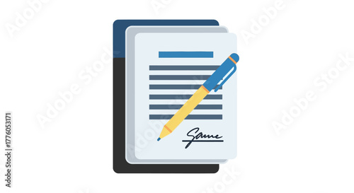 Signed contract icon with a fountain pen, vector illustration for a business agreement, legal document, or official paperwork