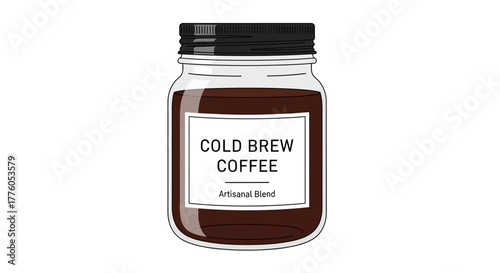 Artisanal Cold Brew Coffee in a Glass Jar with Lid
