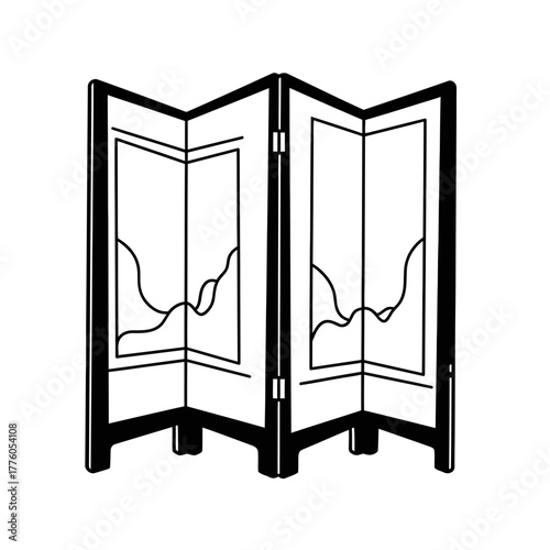 Black Chinese folding screen with abstract design patterns  