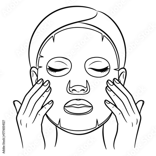 Woman applying sheet mask for skincare treatment at home  