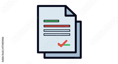 A simple vector icon of an approved document with a checkmark, symbolizing a completed task, agreement, or successful verification