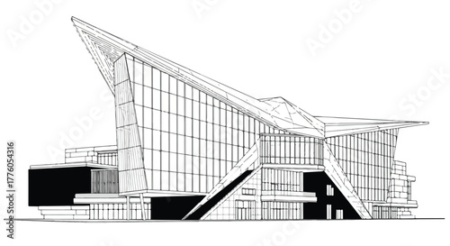 Futuristic angular architecture modern building vector illustration.