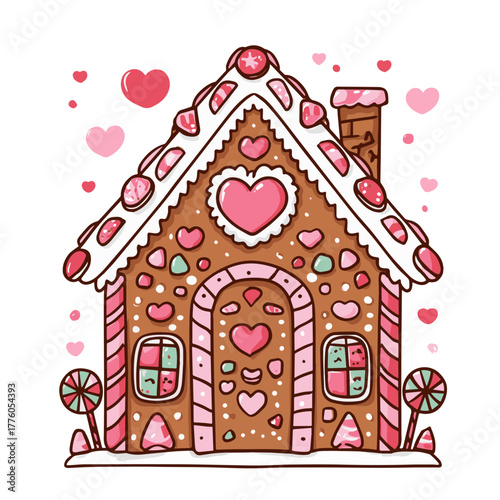 Christmas gingerbread house simple illustration on white background.