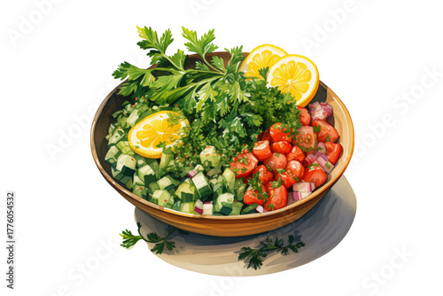 Vector illustration of tabbouleh salad with healthy vegetables for fresh food and Mediterranean meal concept