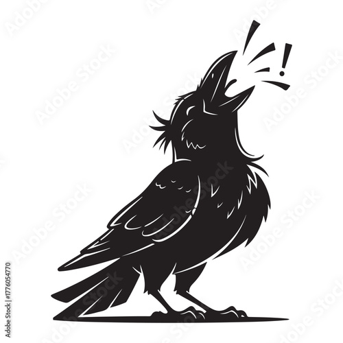 Silhouette of a crow with exclamation marks colouring page