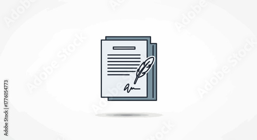 Illustrative Contract Signing with Quill Pen Icon Depicting Agreement and Legal Documentation