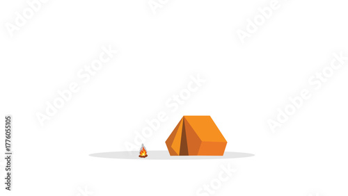 Camping tent with campfire isolated on white background