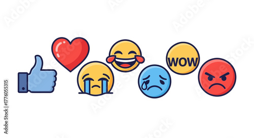 Collection of colorful emoticon icons representing different emotional responses
